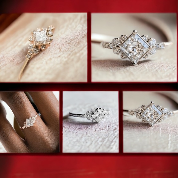 Silver PLATED white zircon ring size bridal styled square stone - Picture 2 of 2